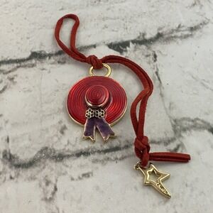 Red Hat Society Charm Purple Bow Red Ribbon Gold Toned